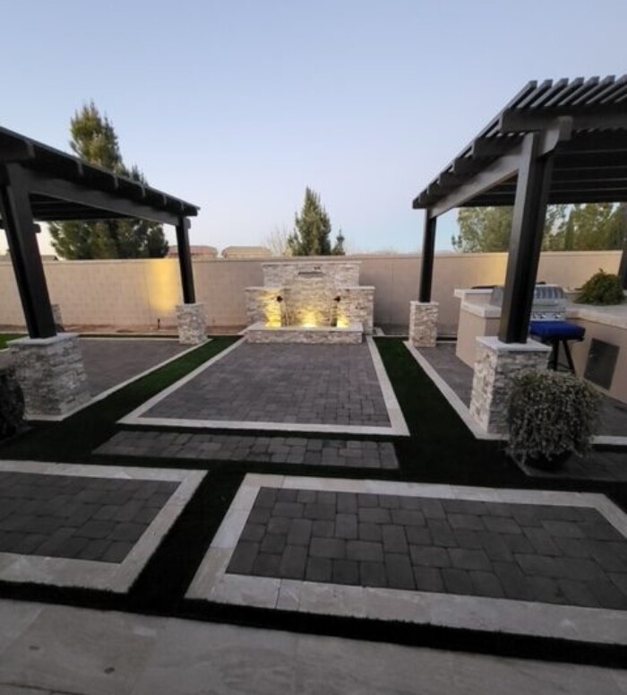 Backyard ideas with pavers and turf